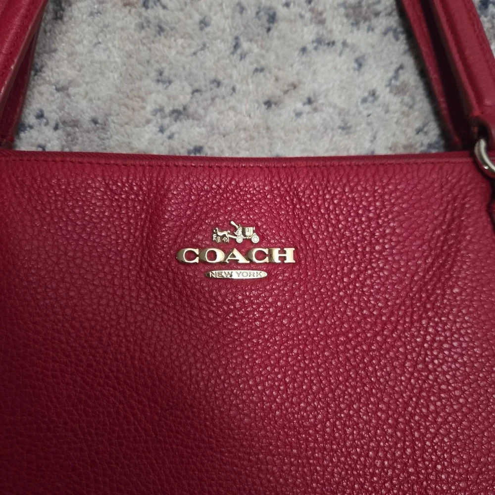 Coach Red Gallery Tote Shoulder Bag with Gold Hardware & Zip Closure